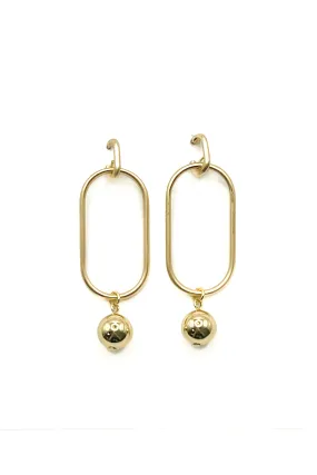 Gold Oval Ball Drop Earrings