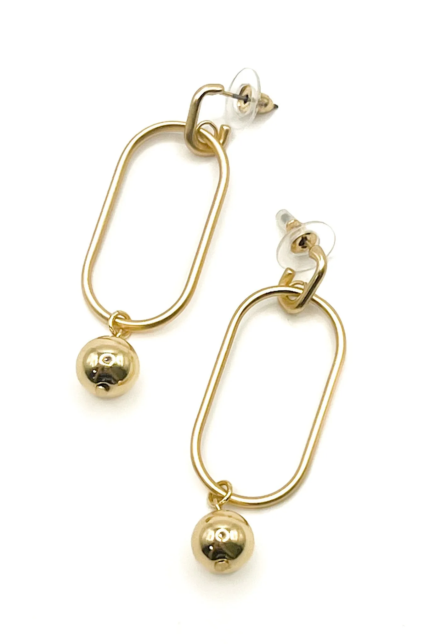 Gold Oval Ball Drop Earrings