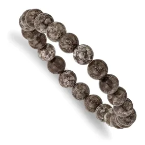 Grey Snowflake Agate Beaded Stretch Bracelet