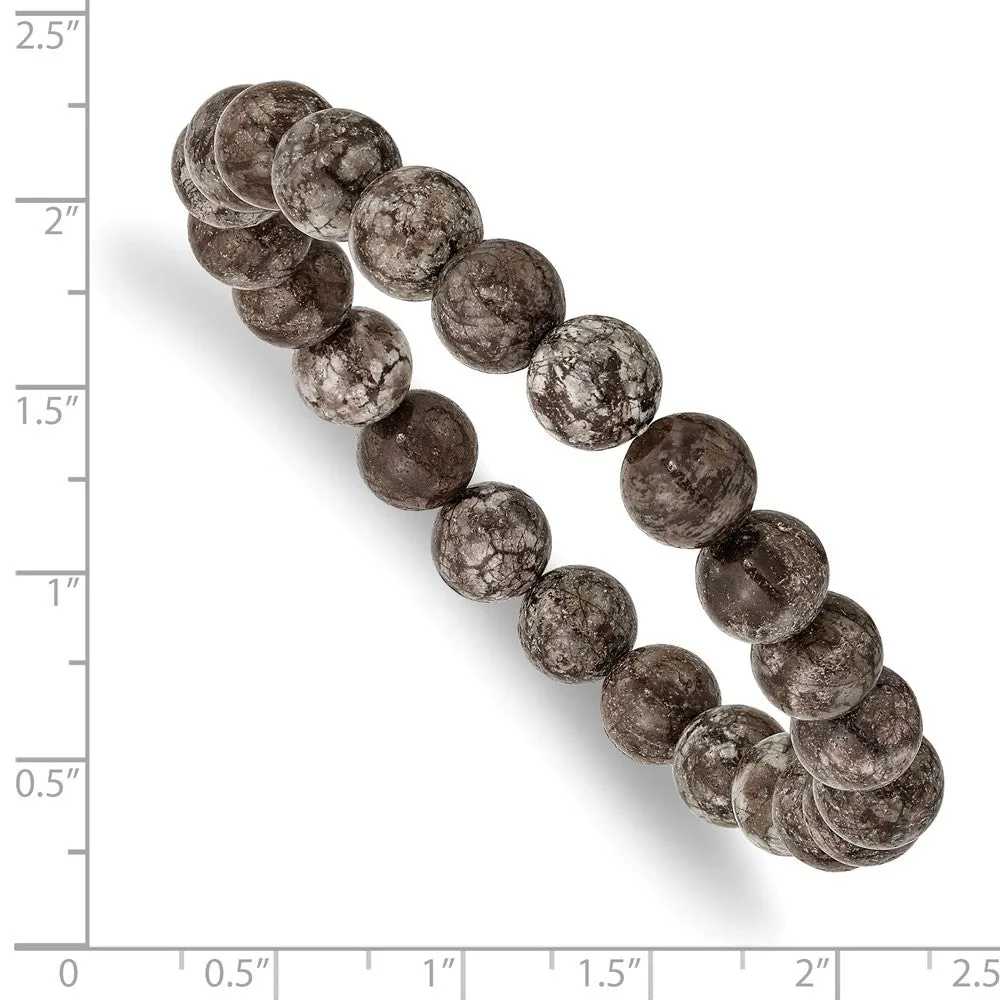 Grey Snowflake Agate Beaded Stretch Bracelet