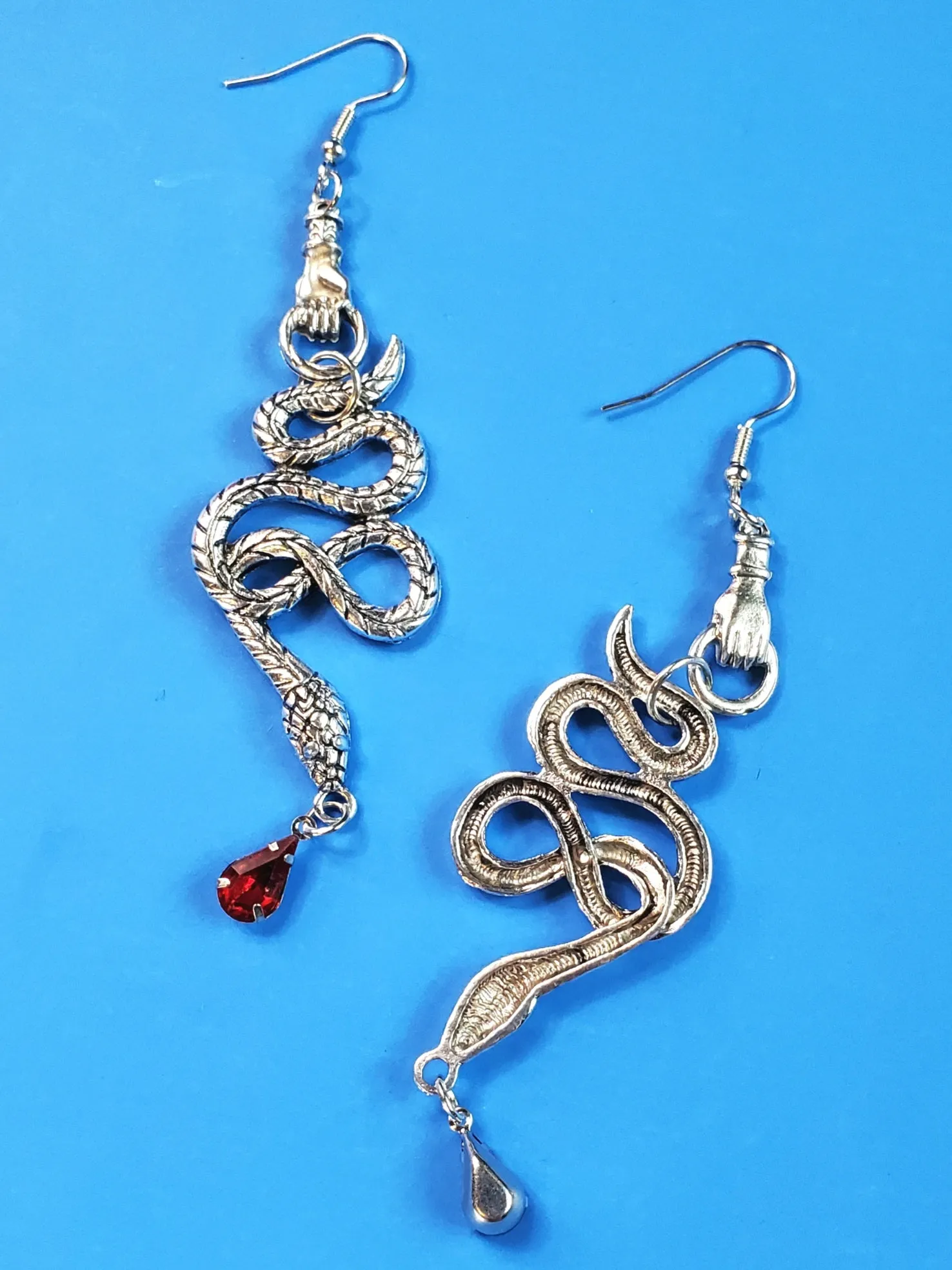 Hand & Snake Dangle Earrings