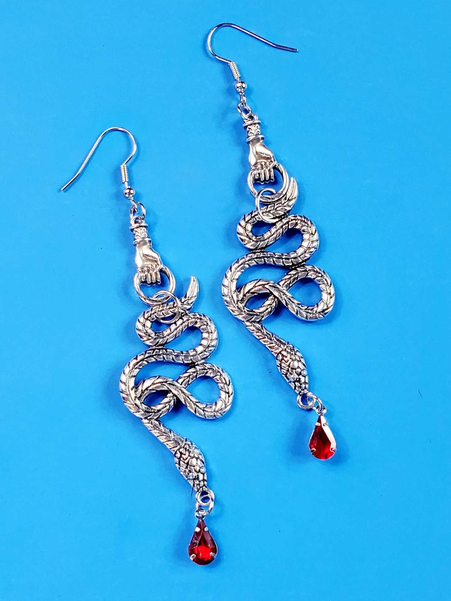 Hand & Snake Dangle Earrings