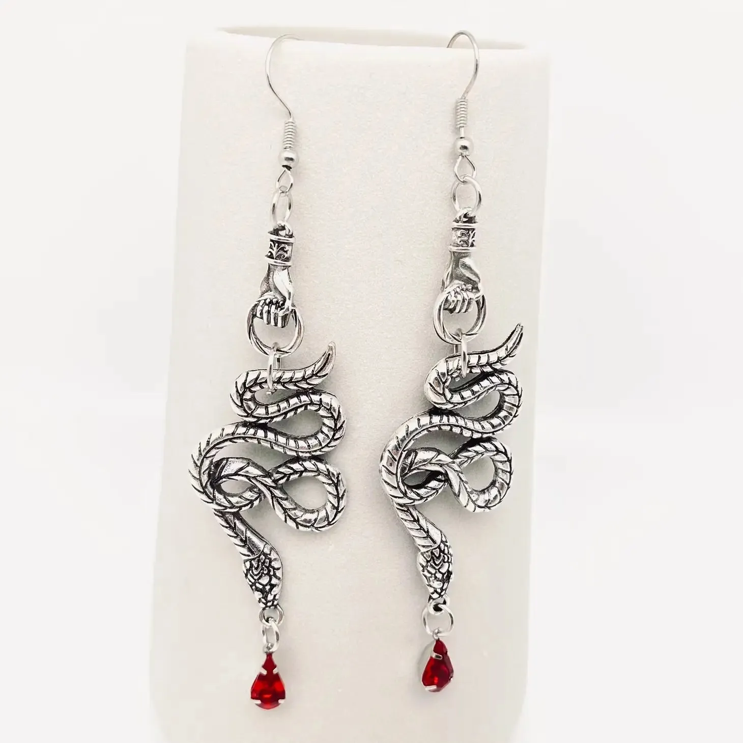 Hand & Snake Dangle Earrings
