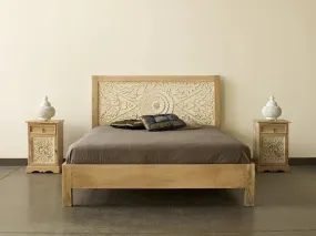 Handcarved Solid Wood Indian King Size Bed White