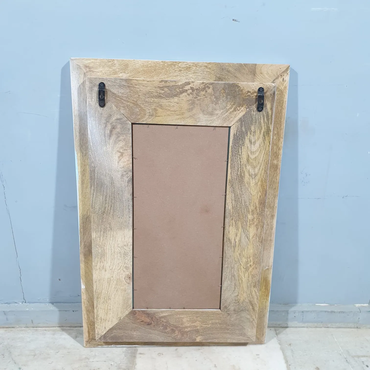 Handcrafted Indian Furniture Carved Wooden Mirror Frame Bluewash 90X5X60CM