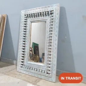 Handcrafted Indian Furniture Carved Wooden Mirror Frame Bluewash 90X5X60CM