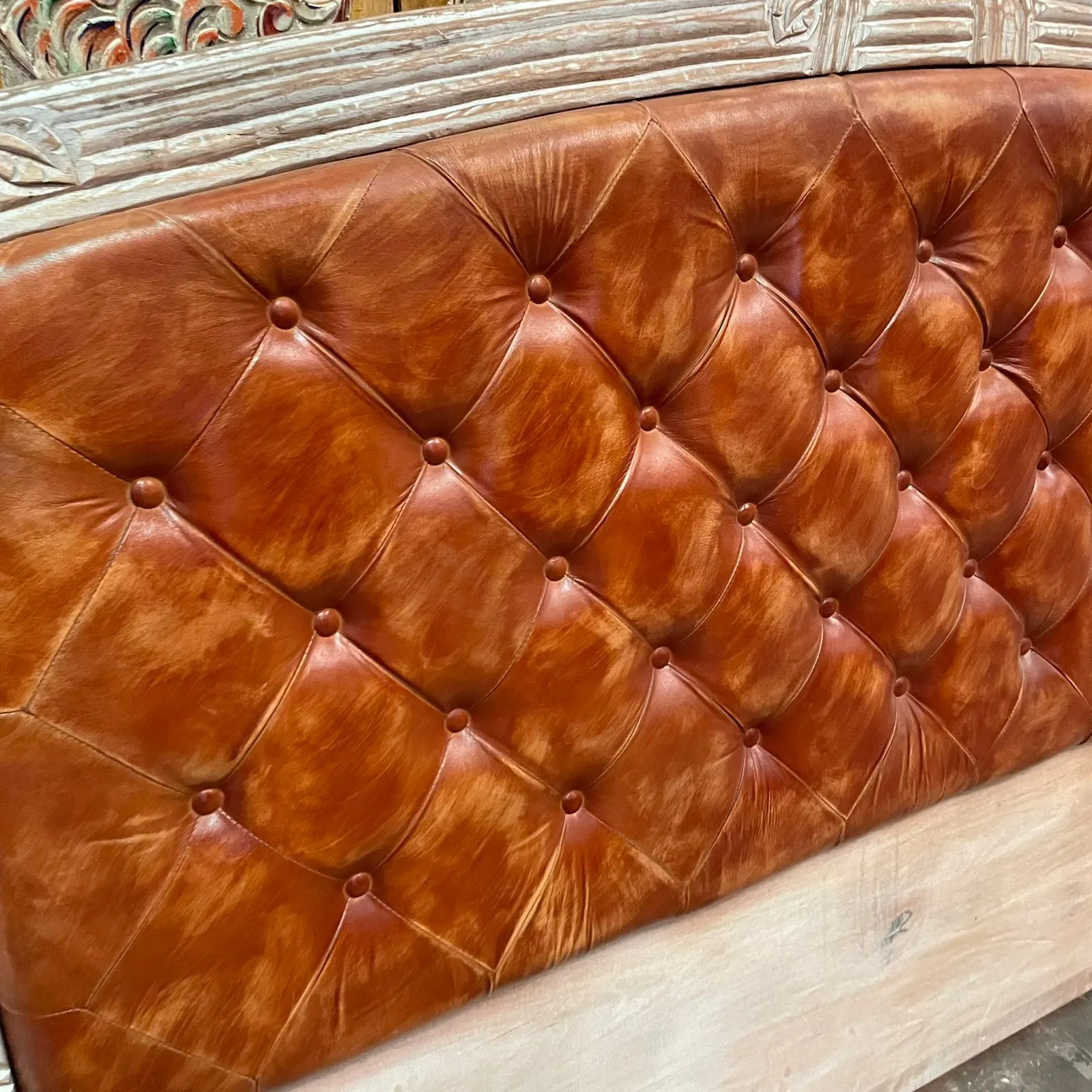 Handmade Indian Furniture Solid Hard Wood Leather Back Bed Head