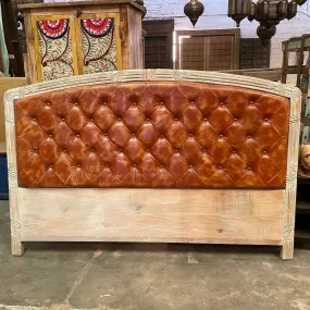 Handmade Indian Furniture Solid Hard Wood Leather Back Bed Head