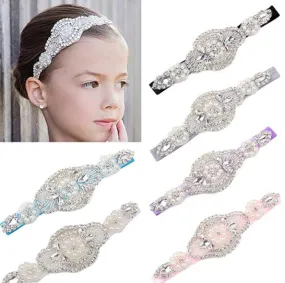 Headband Faux Pearls-Rhinestone Hairbands for Flower Girl at Wedding-Bridal Headwear