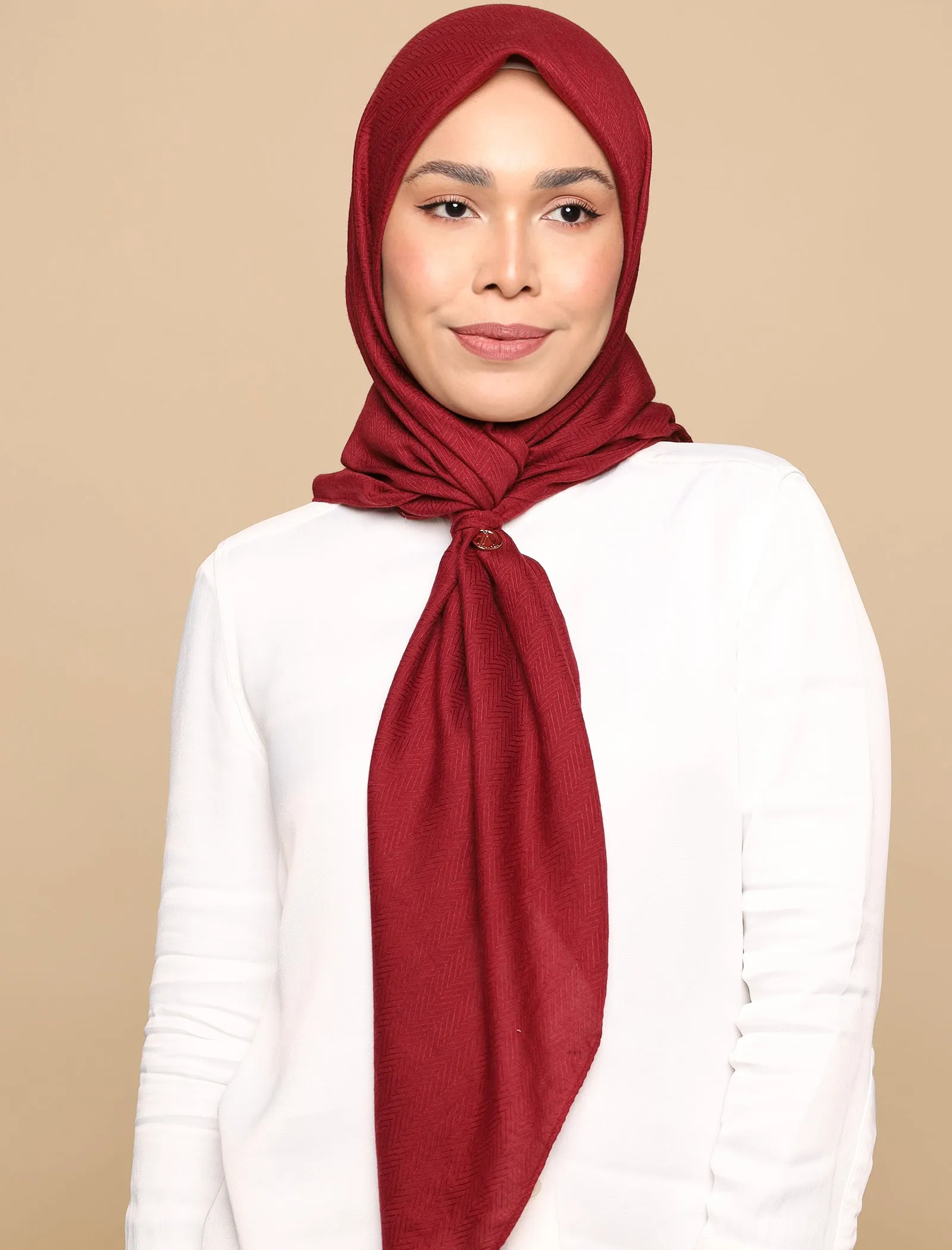 Herringbone Voile Square Scarf - Maroon