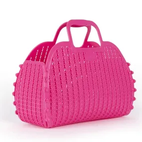 Hot Pink Foldable Mini Plastic Women's Tote Bag