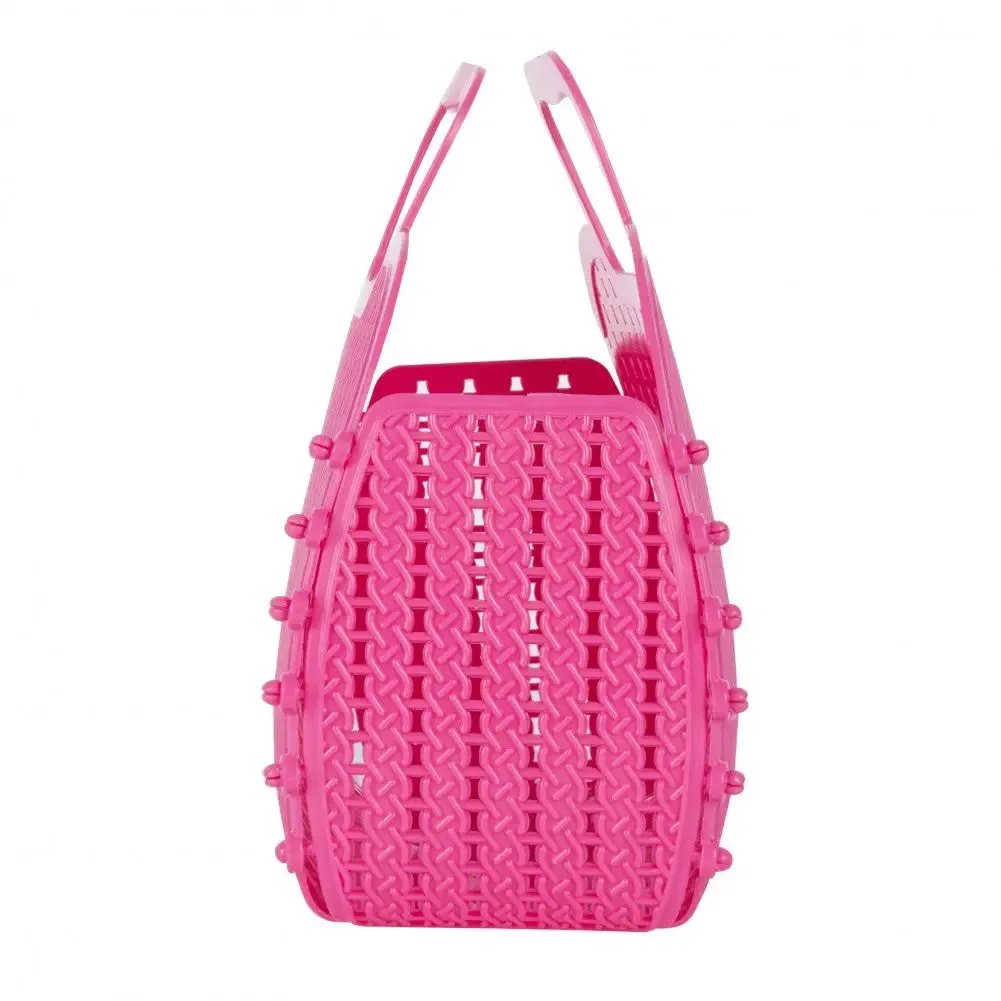 Hot Pink Foldable Mini Plastic Women's Tote Bag