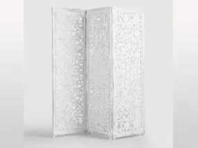 Jali Hand Carved Indian 3 Panel Screen Whitewashed