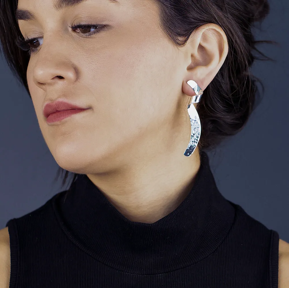 Long Hammered Silver Twist Drop Earrings