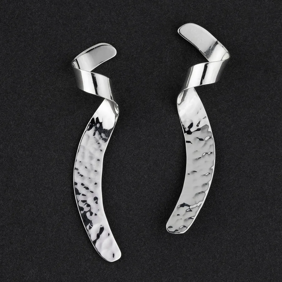 Long Hammered Silver Twist Drop Earrings
