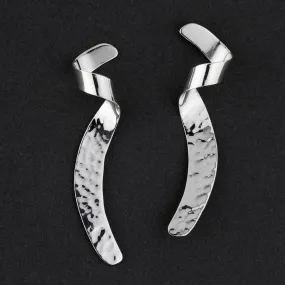 Long Hammered Silver Twist Drop Earrings