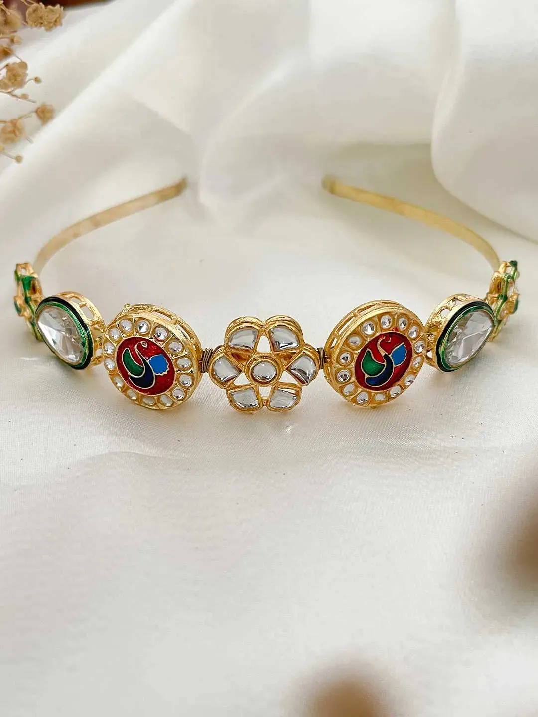 Multi Colour Kundan Gold Plated Embellished Hairband