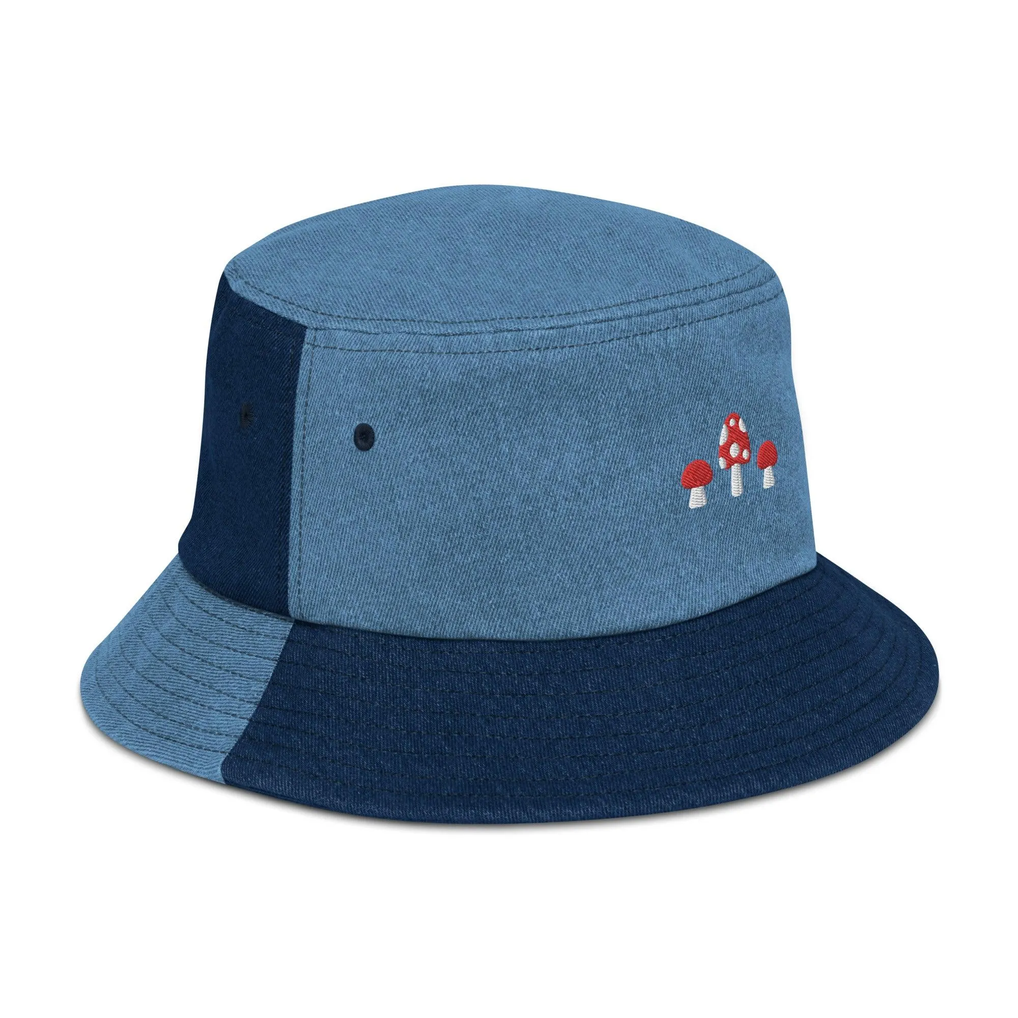 Mushrooms Embroidered Denim Bucket Hat