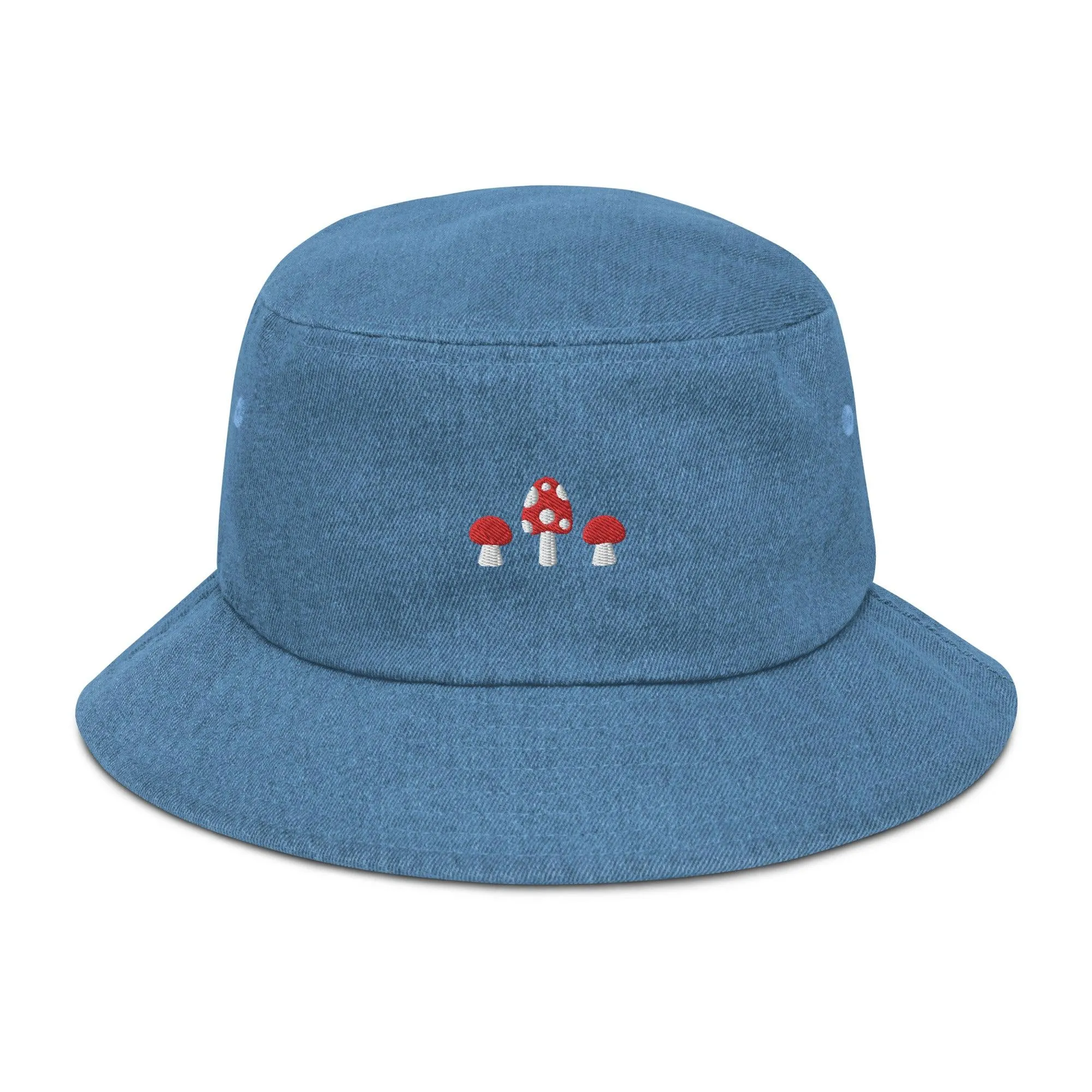 Mushrooms Embroidered Denim Bucket Hat