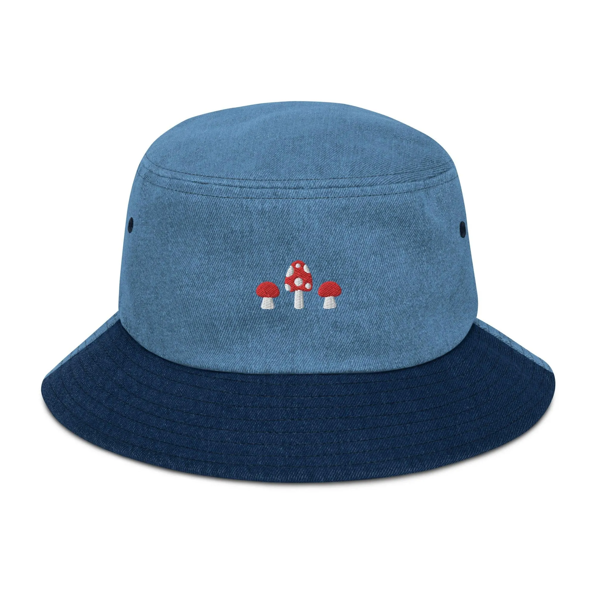 Mushrooms Embroidered Denim Bucket Hat