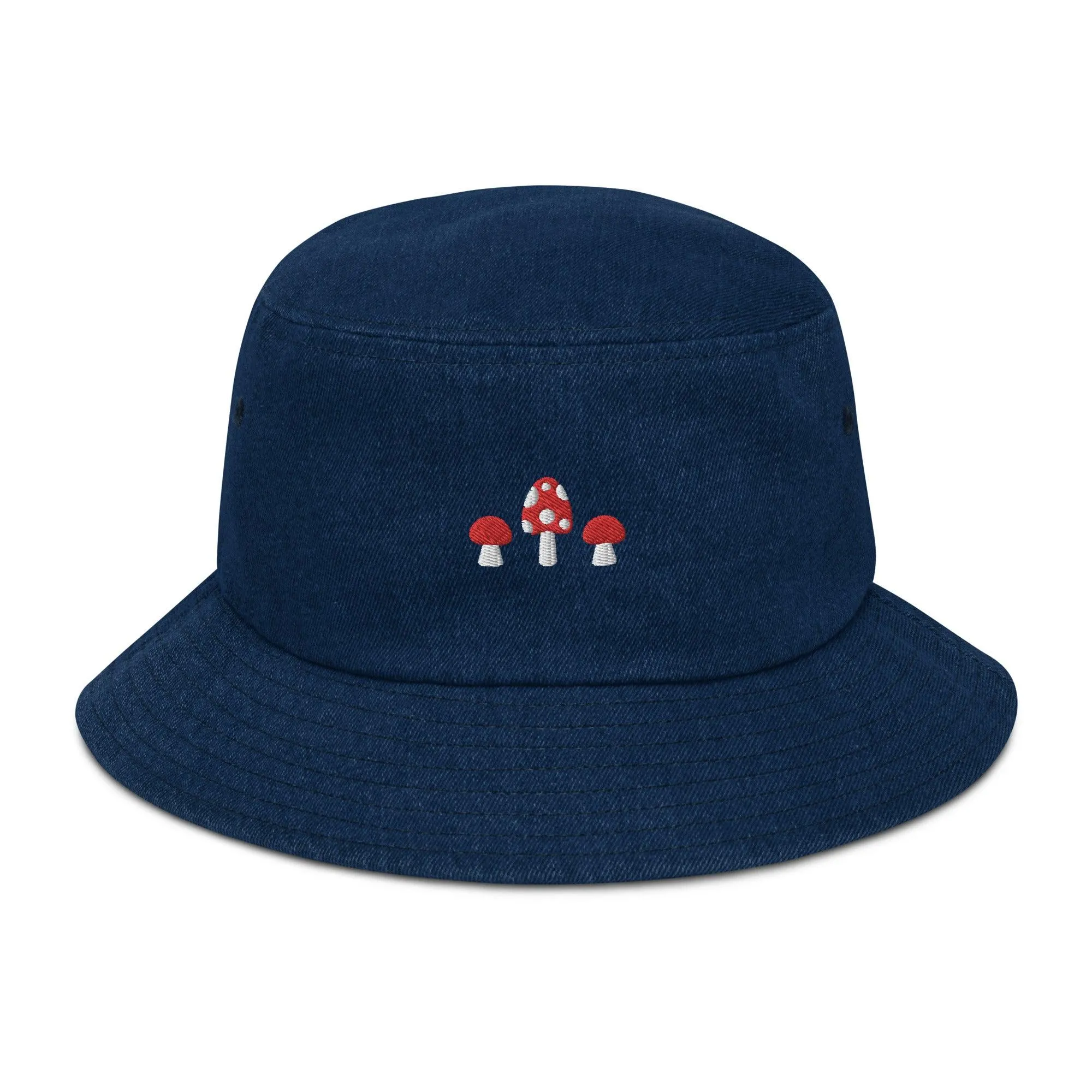 Mushrooms Embroidered Denim Bucket Hat
