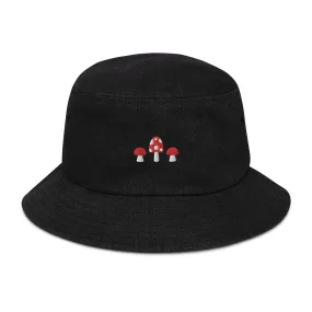 Mushrooms Embroidered Denim Bucket Hat