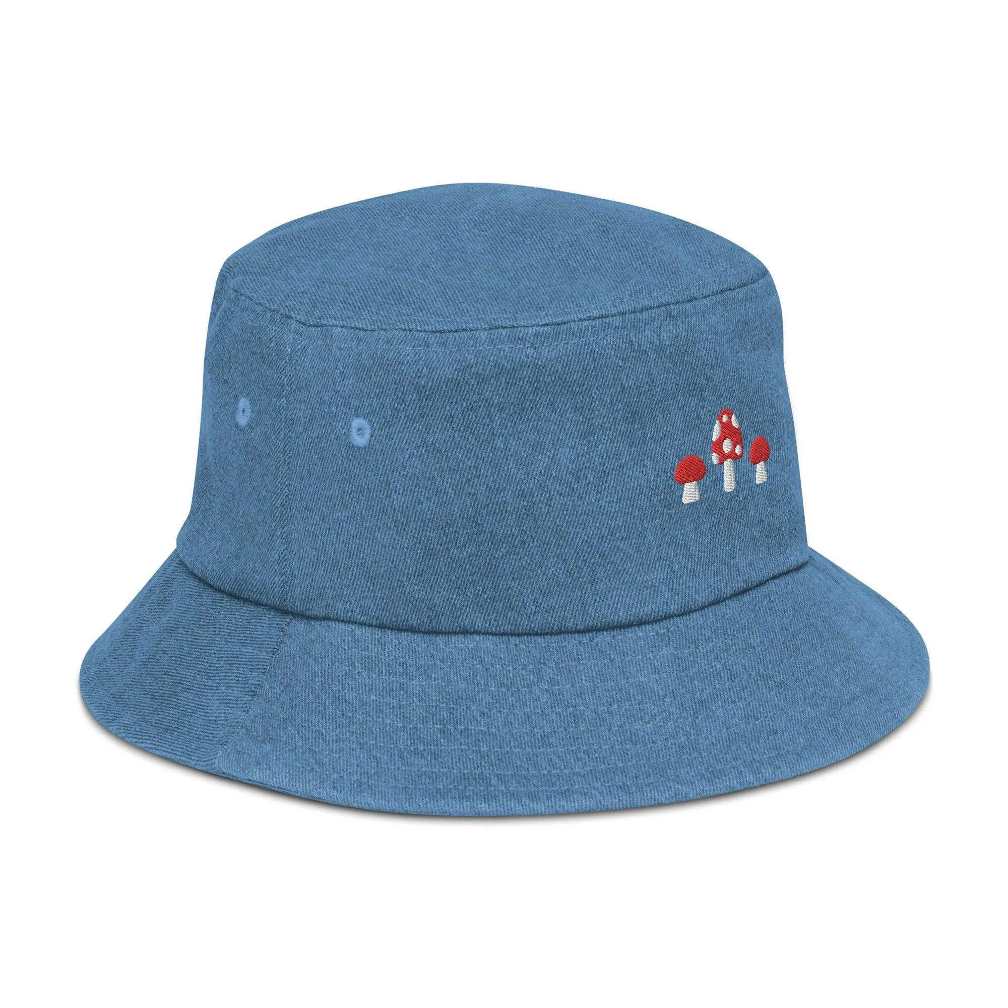 Mushrooms Embroidered Denim Bucket Hat
