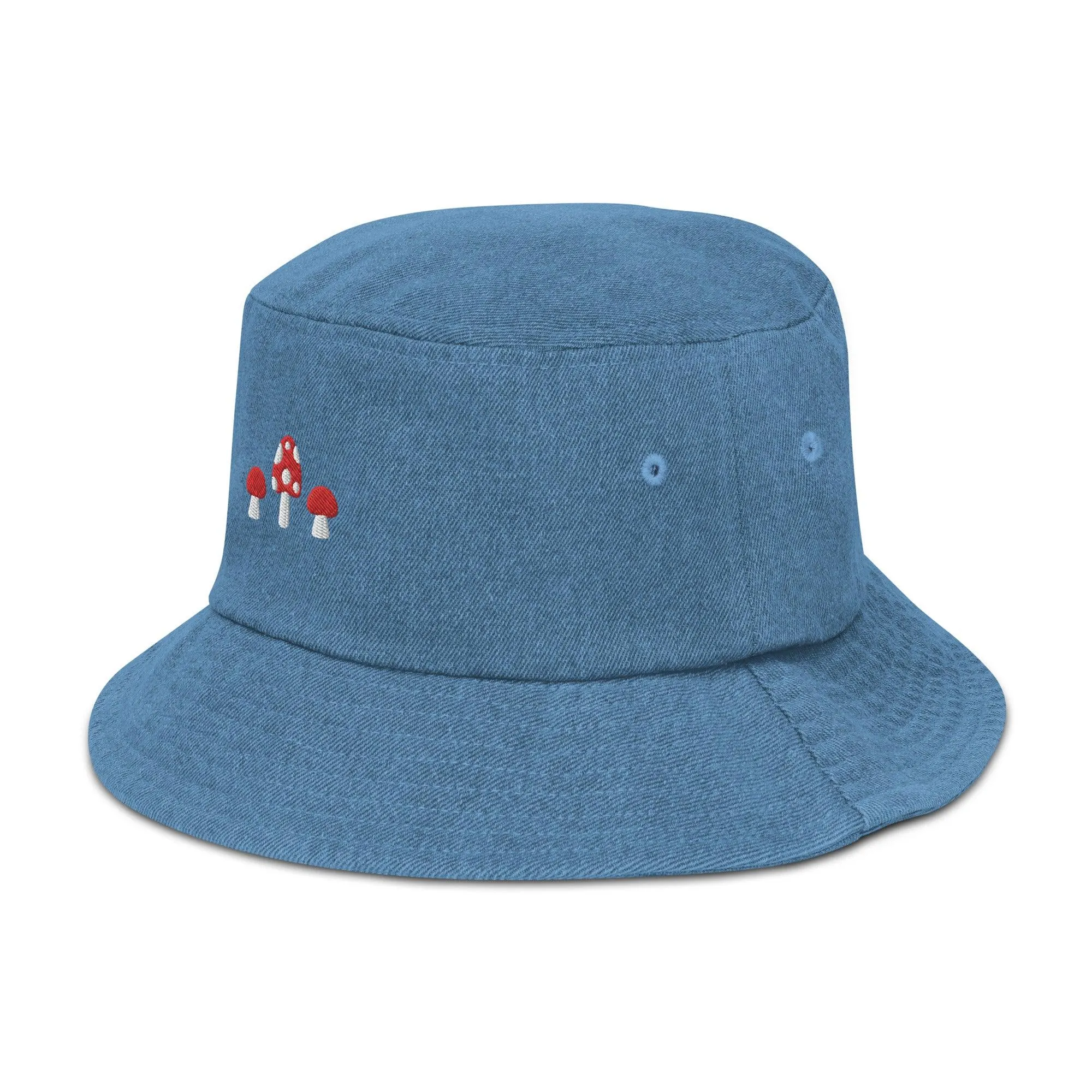 Mushrooms Embroidered Denim Bucket Hat