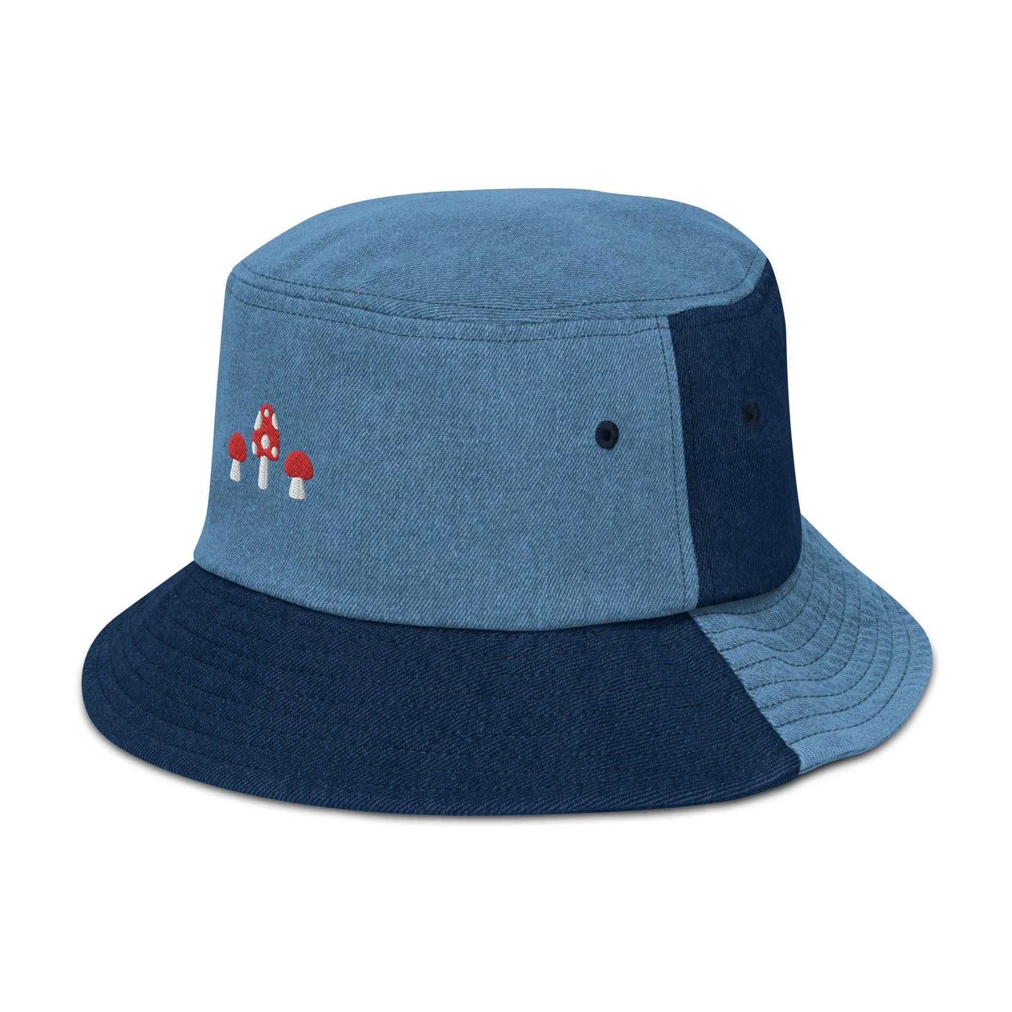 Mushrooms Embroidered Denim Bucket Hat