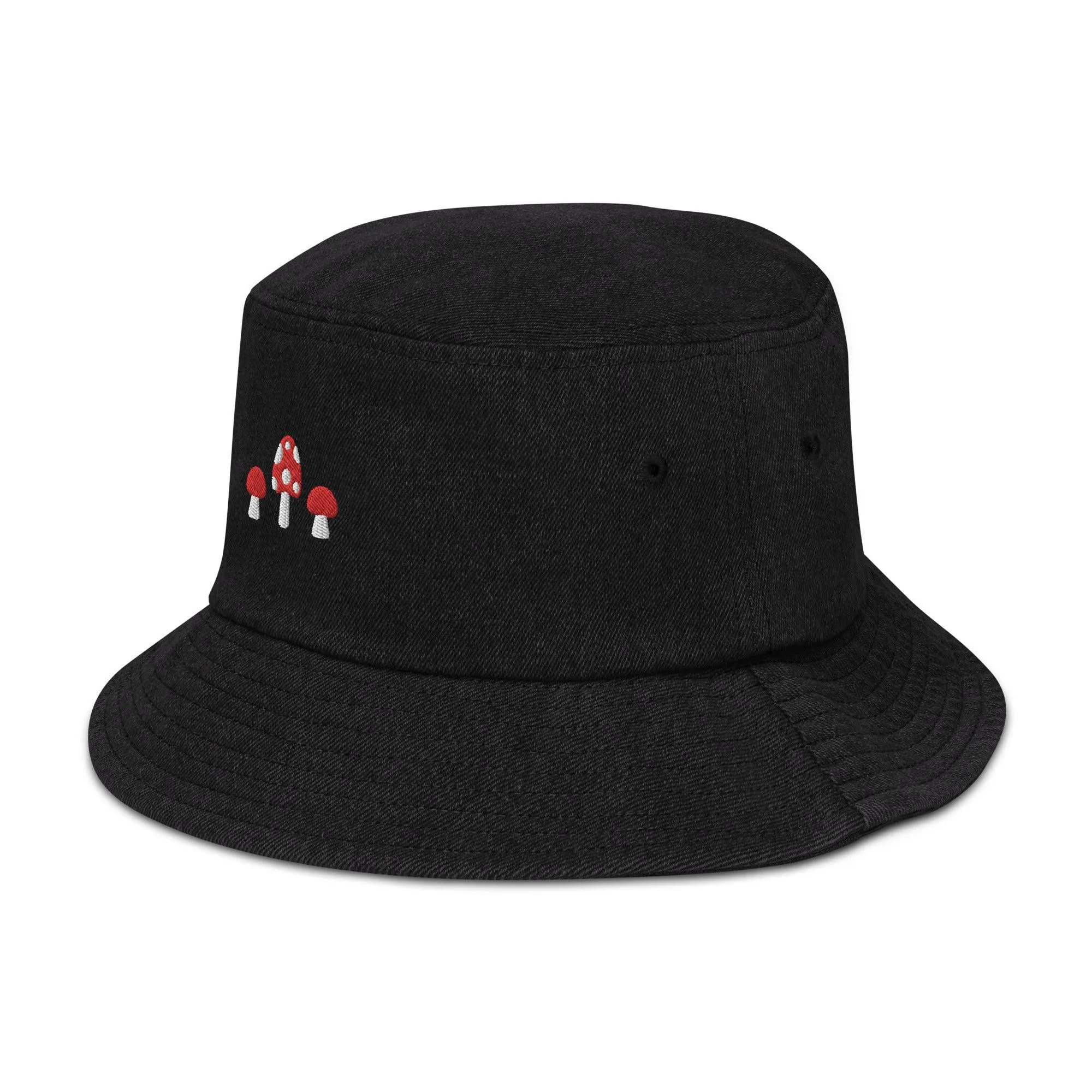 Mushrooms Embroidered Denim Bucket Hat