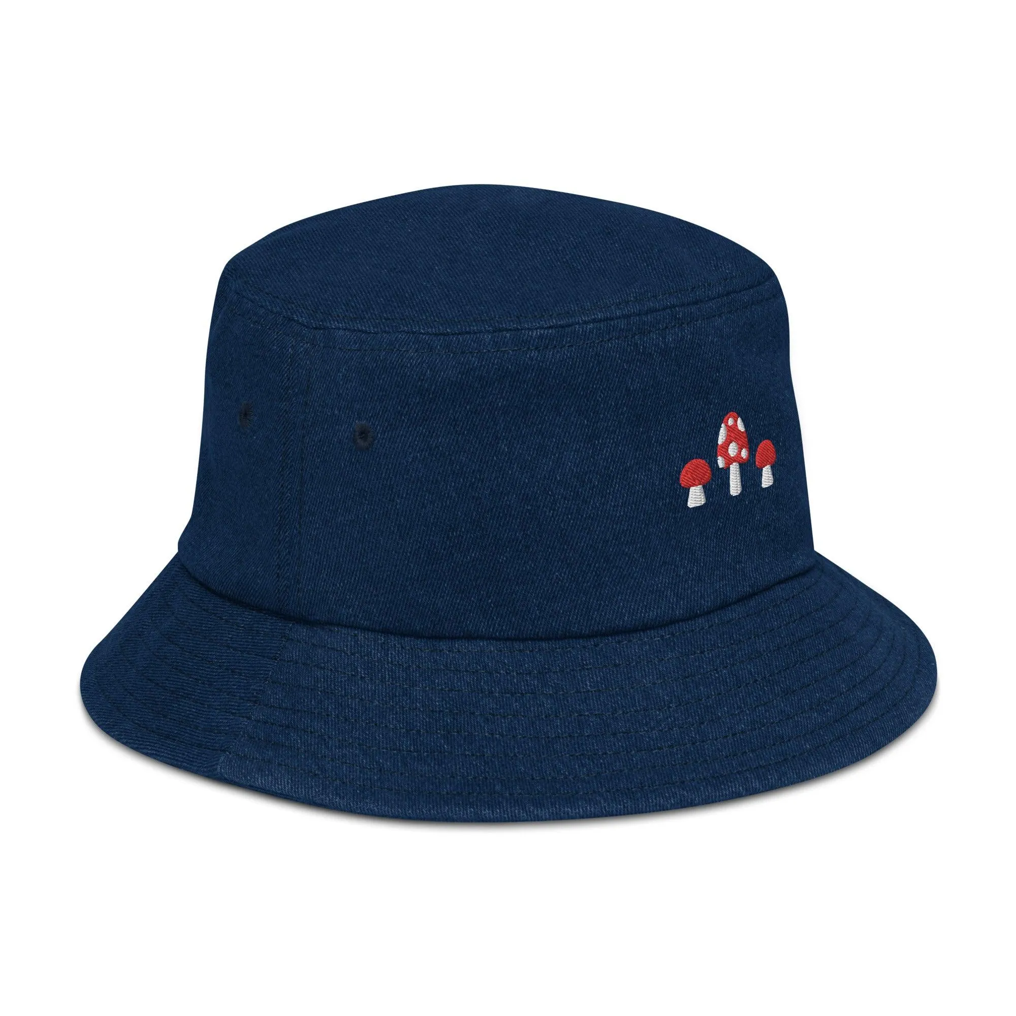 Mushrooms Embroidered Denim Bucket Hat