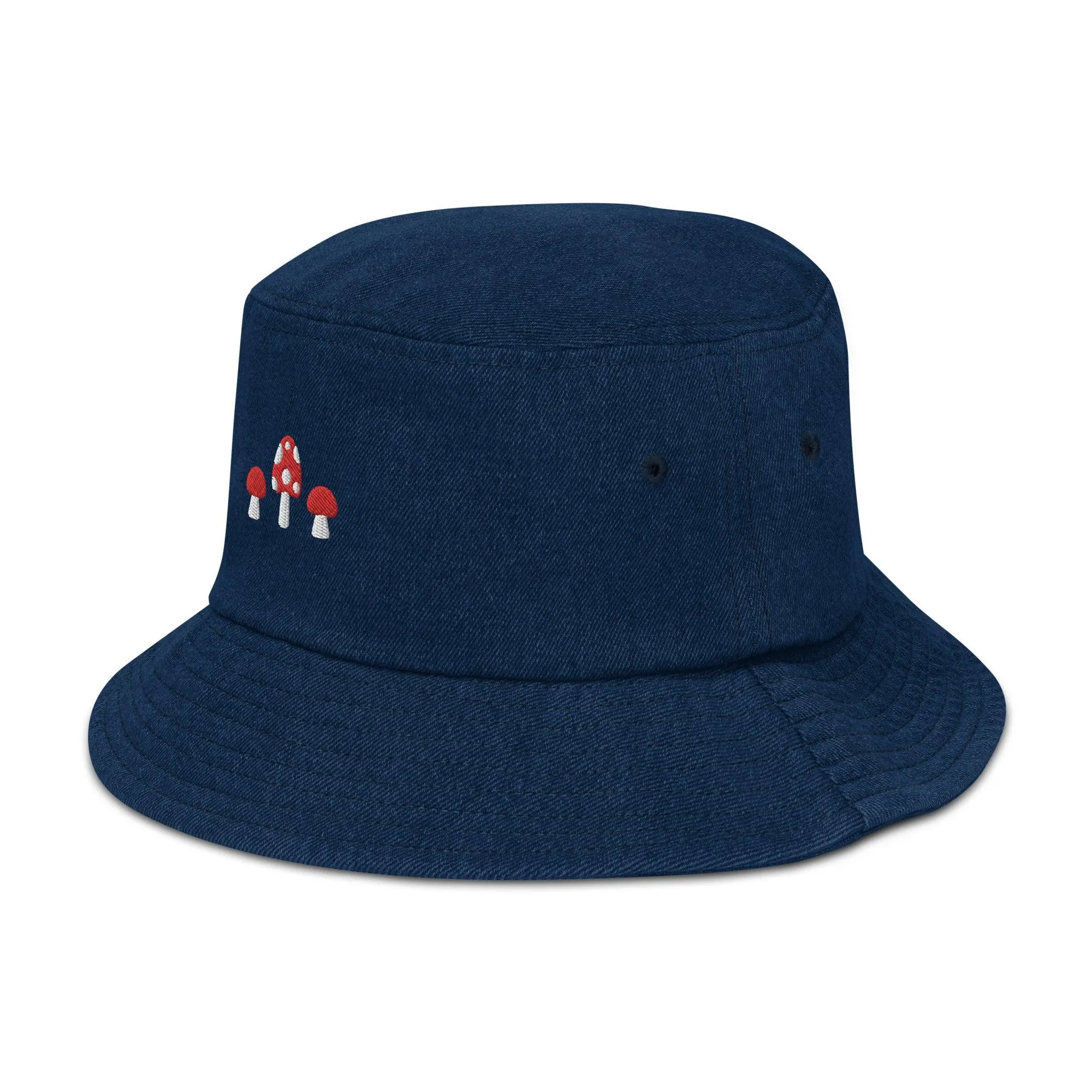 Mushrooms Embroidered Denim Bucket Hat