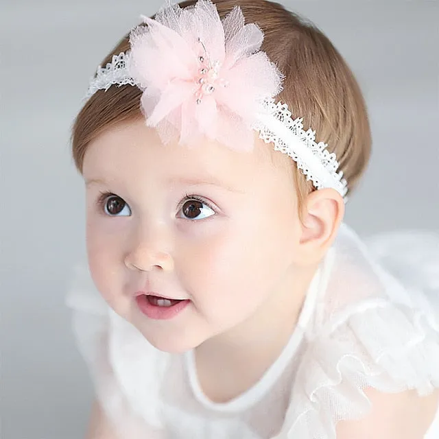 New Hair Accessories for Little Girls - Baby Flower and Crown Headbands Assorted Bow Pearl Lace Hair Band