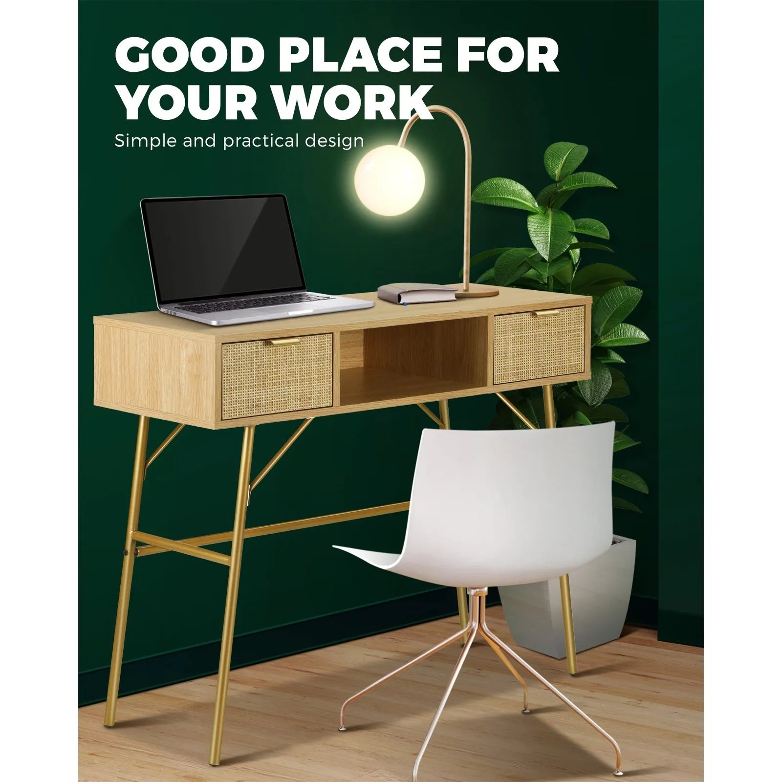 Oikiture Rattan Hall Console Table Hallway Side Desk Entry Display Furniture