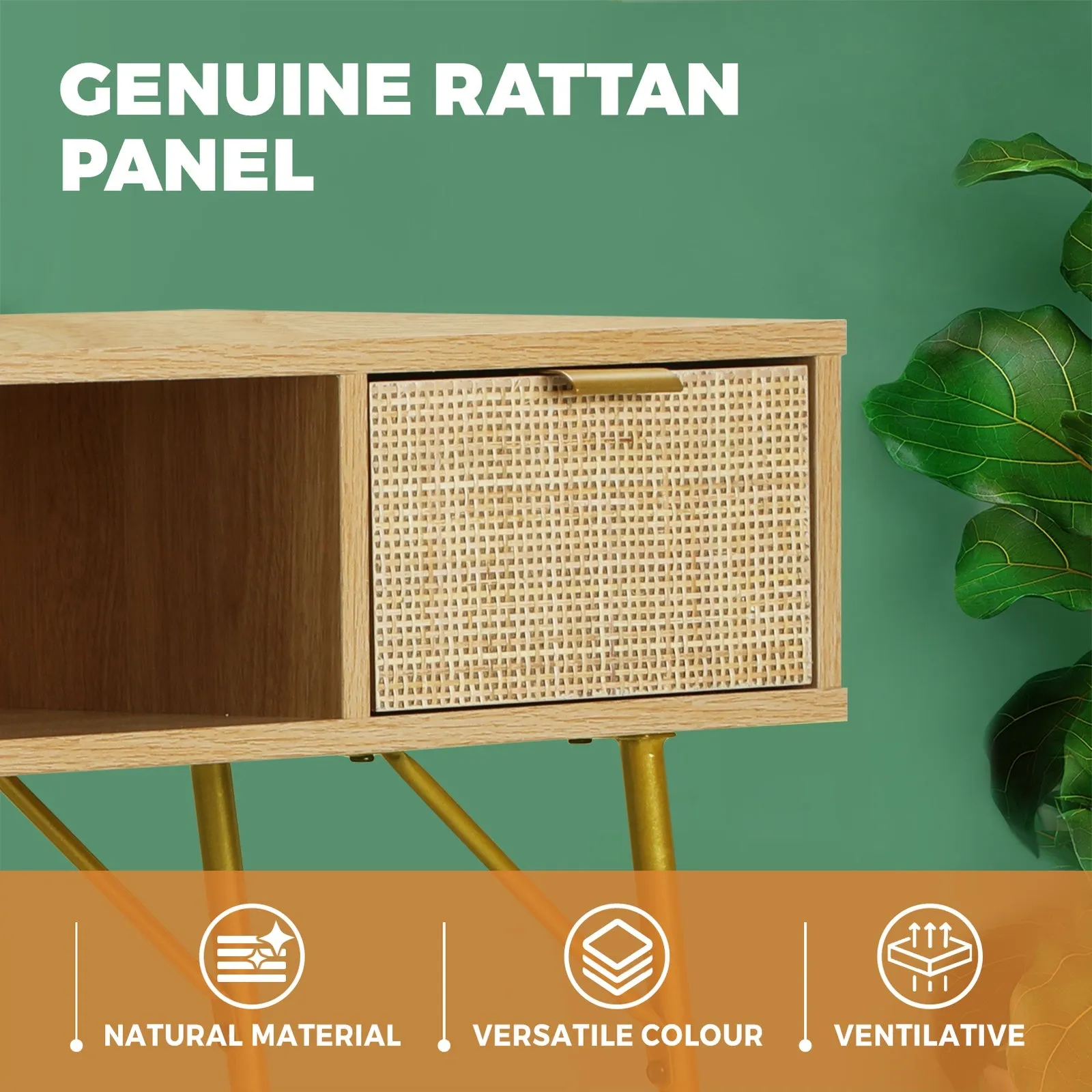 Oikiture Rattan Hall Console Table Hallway Side Desk Entry Display Furniture