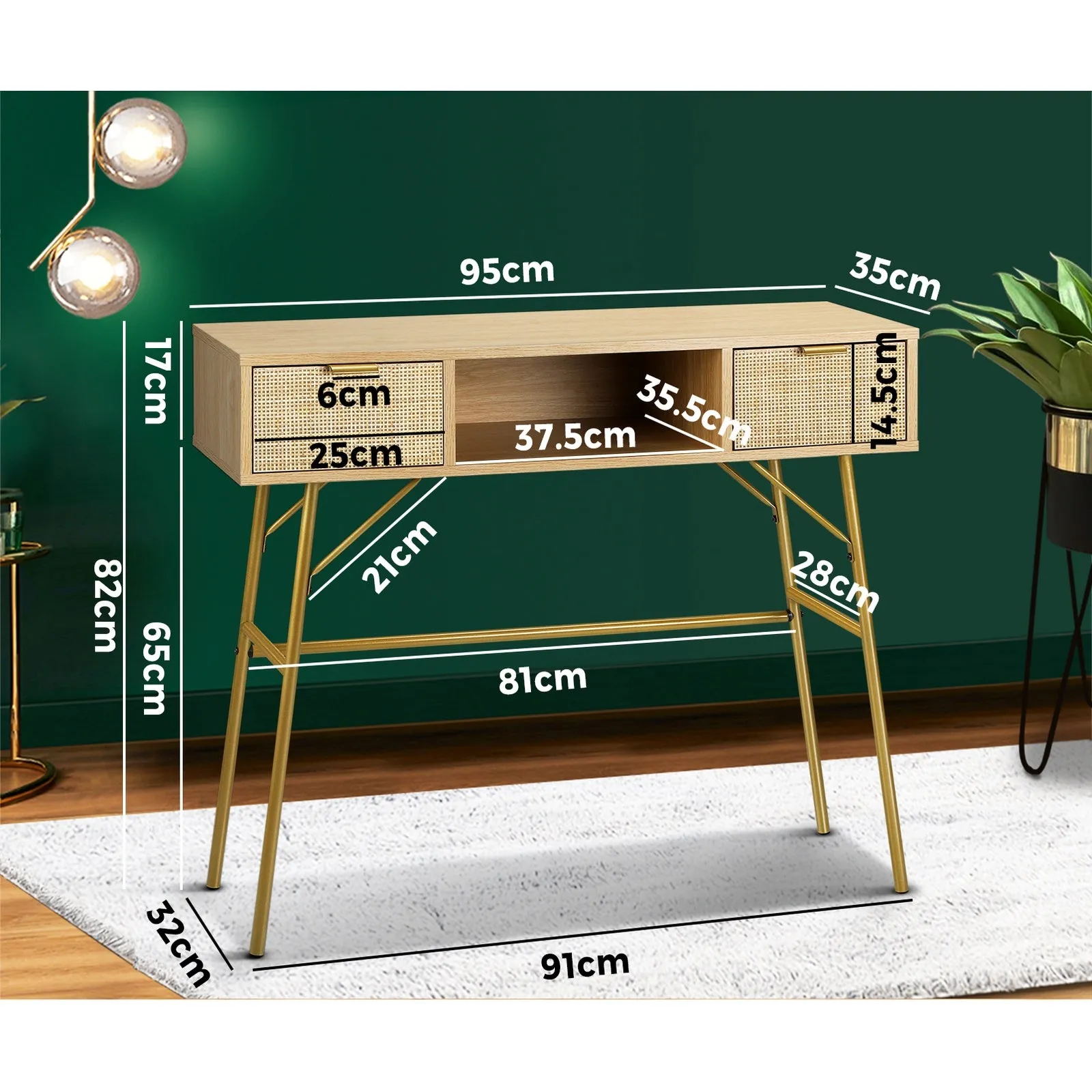 Oikiture Rattan Hall Console Table Hallway Side Desk Entry Display Furniture
