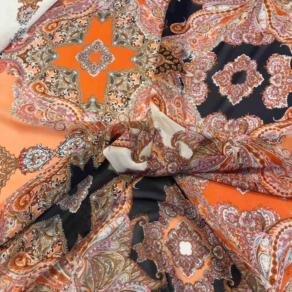 Orange Paisley Design Chiffon Fabric