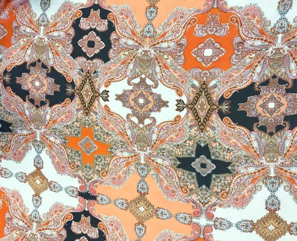Orange Paisley Design Chiffon Fabric