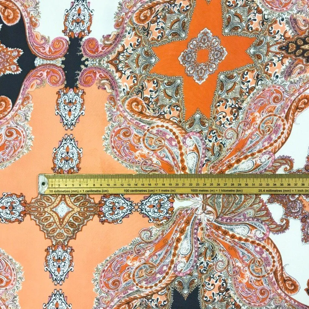 Orange Paisley Design Chiffon Fabric