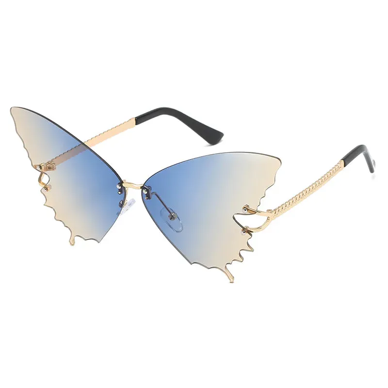 Oversized Butterfly Rimless Cycling Sunglasses Women Brand Steampunk Metal Punk Sun Glasses Vintage Gradient Ocean Lens Eyewear