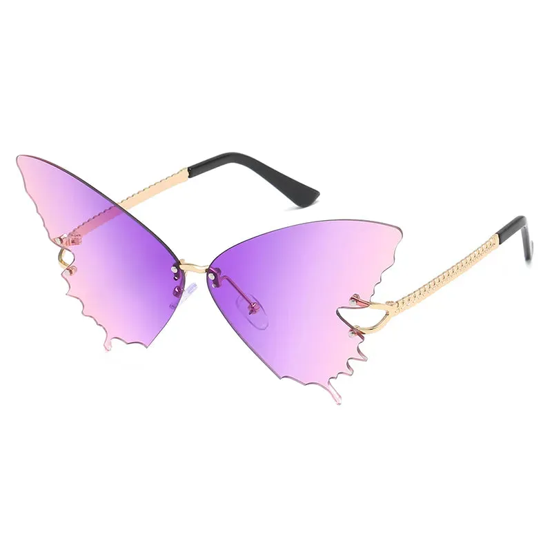 Oversized Butterfly Rimless Cycling Sunglasses Women Brand Steampunk Metal Punk Sun Glasses Vintage Gradient Ocean Lens Eyewear