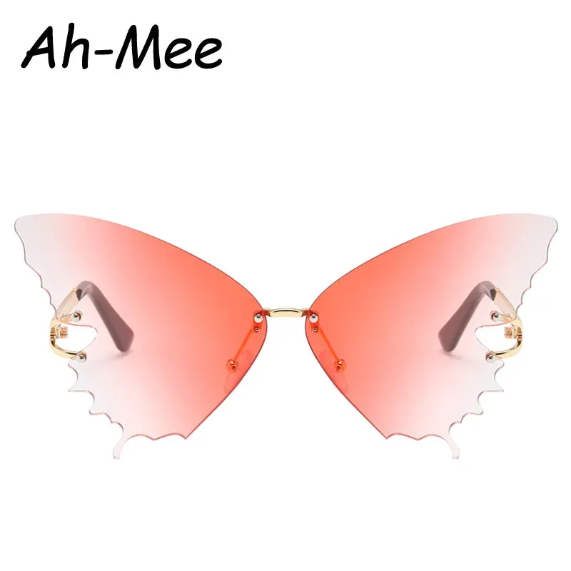 Oversized Butterfly Rimless Cycling Sunglasses Women Brand Steampunk Metal Punk Sun Glasses Vintage Gradient Ocean Lens Eyewear