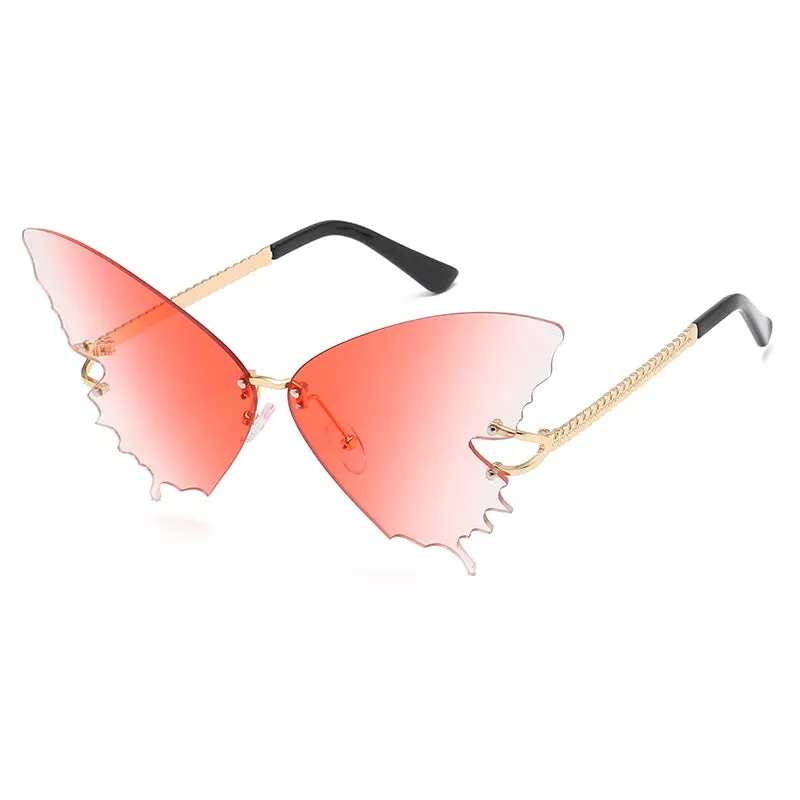 Oversized Butterfly Rimless Cycling Sunglasses Women Brand Steampunk Metal Punk Sun Glasses Vintage Gradient Ocean Lens Eyewear