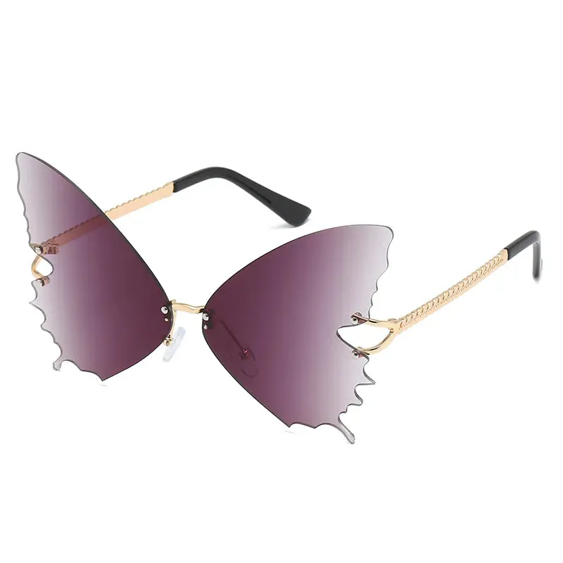 Oversized Butterfly Rimless Cycling Sunglasses Women Brand Steampunk Metal Punk Sun Glasses Vintage Gradient Ocean Lens Eyewear