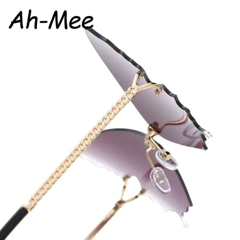 Oversized Butterfly Rimless Cycling Sunglasses Women Brand Steampunk Metal Punk Sun Glasses Vintage Gradient Ocean Lens Eyewear
