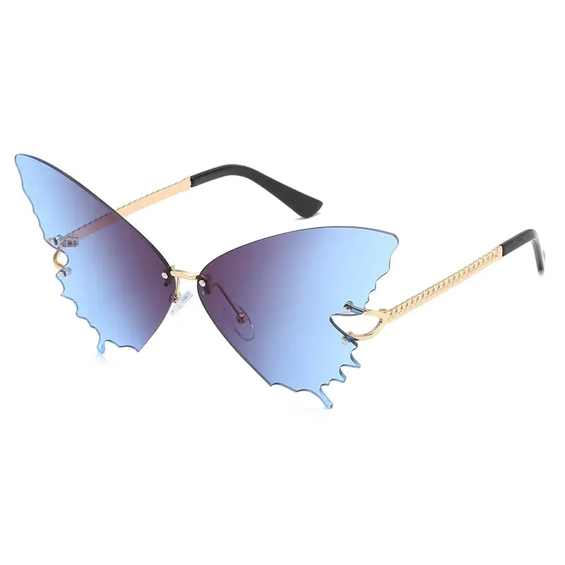 Oversized Butterfly Rimless Cycling Sunglasses Women Brand Steampunk Metal Punk Sun Glasses Vintage Gradient Ocean Lens Eyewear