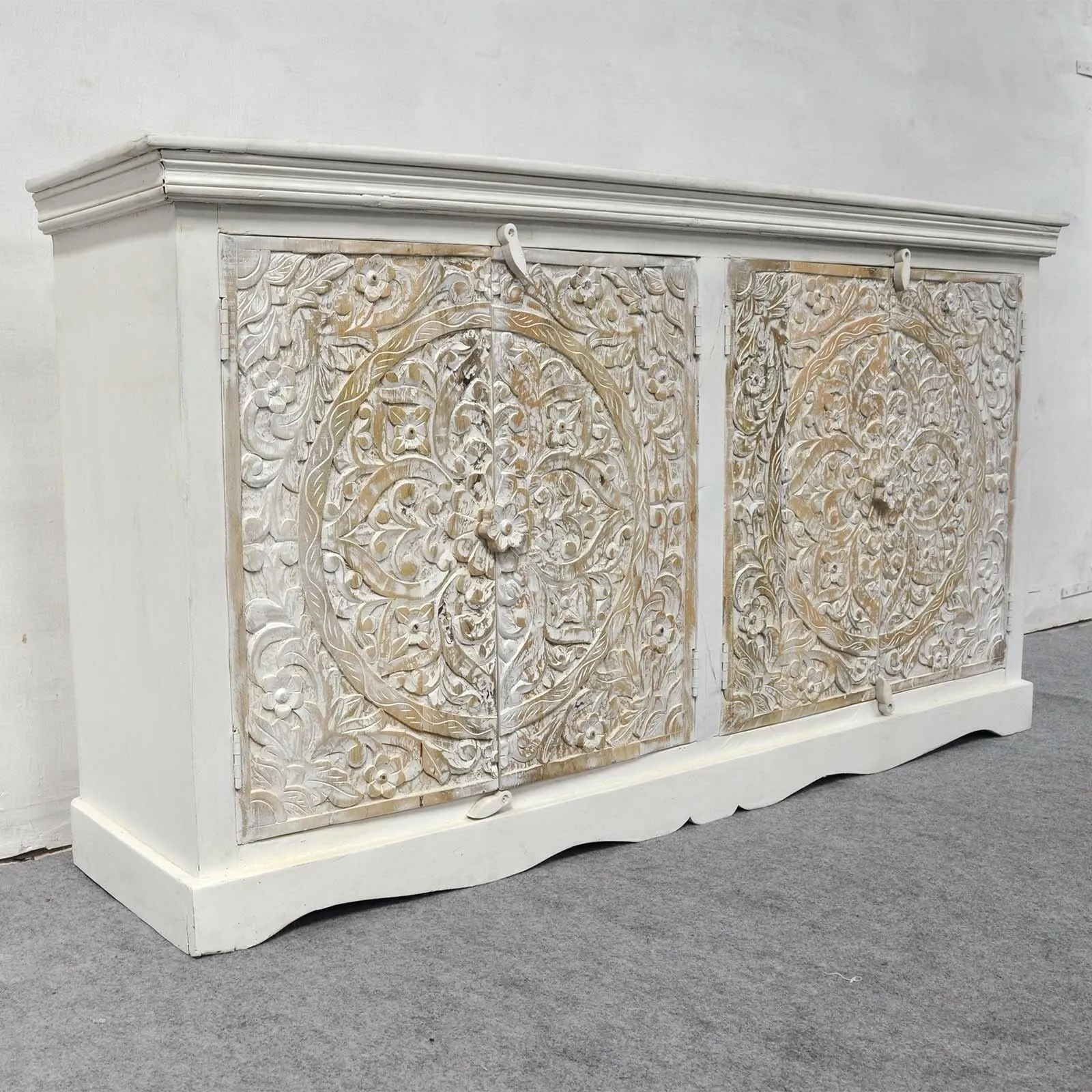 Paris INDIAN hand Carved console Sideboard White