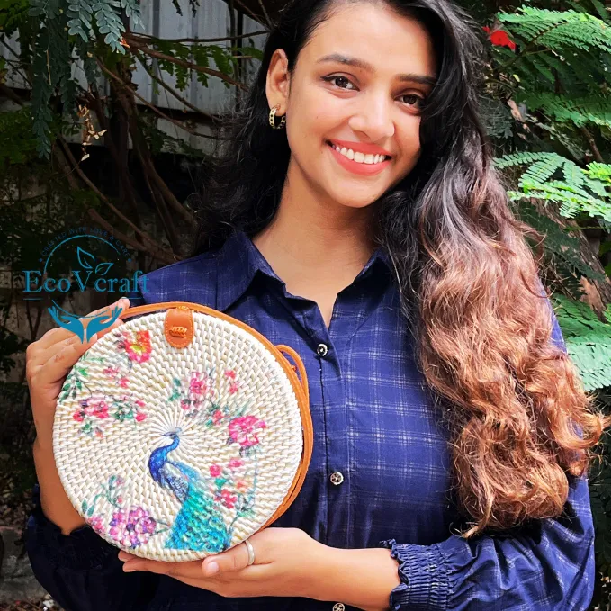 Peacock White Round Sling Bag