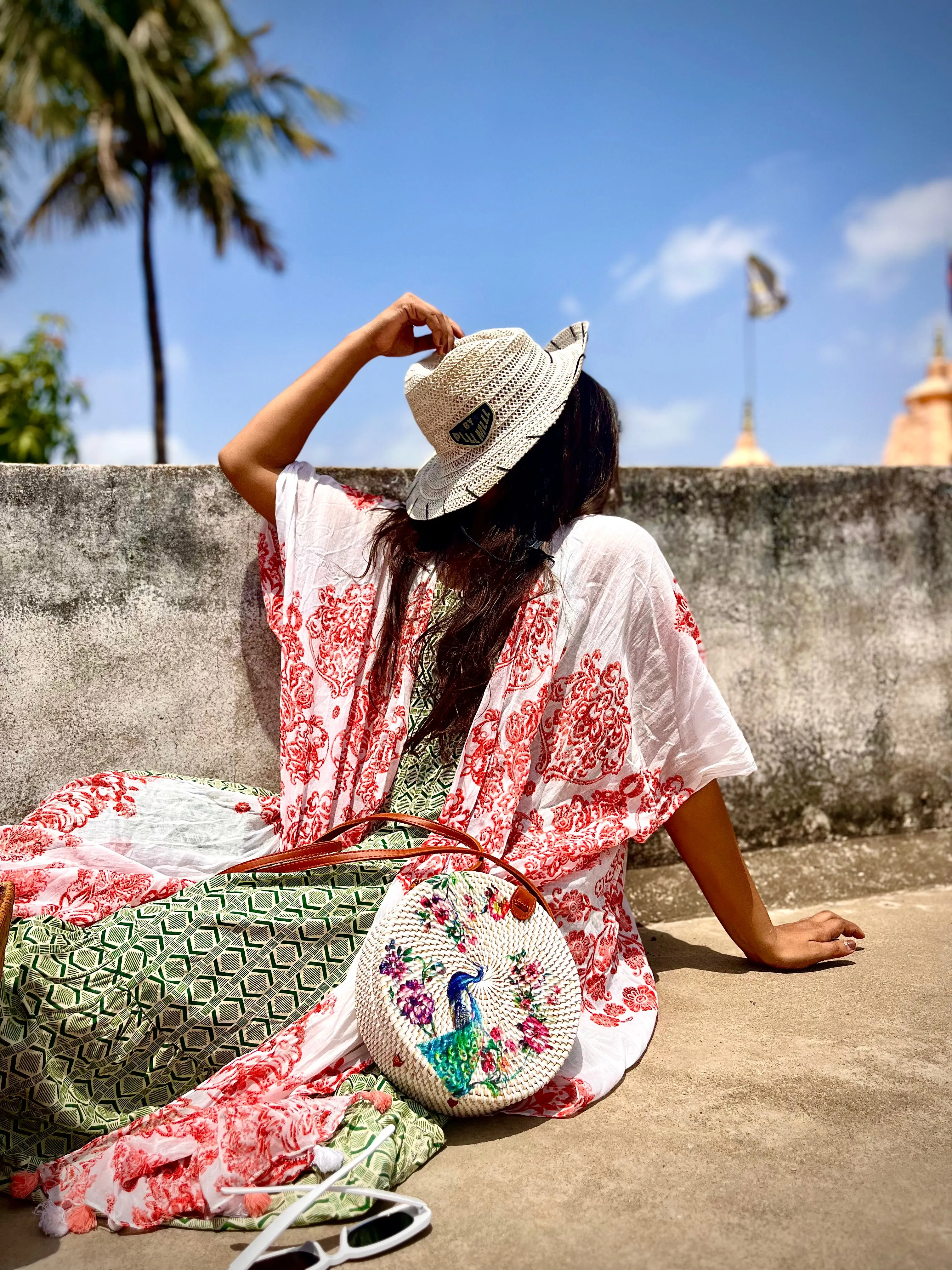 Peacock White Round Sling Bag