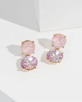 Pink Double Circle Drop Earrings